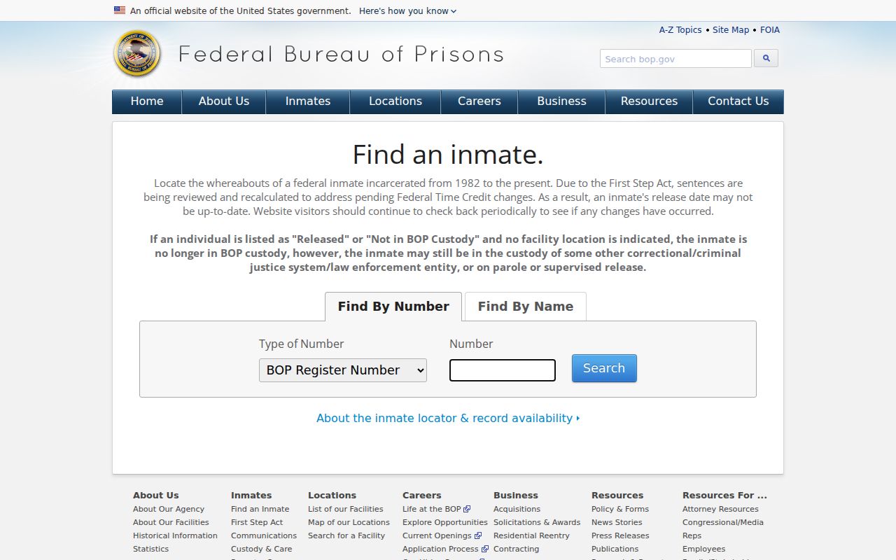 Federal Bureau of Prisons locator for federal custody checks from Meadow