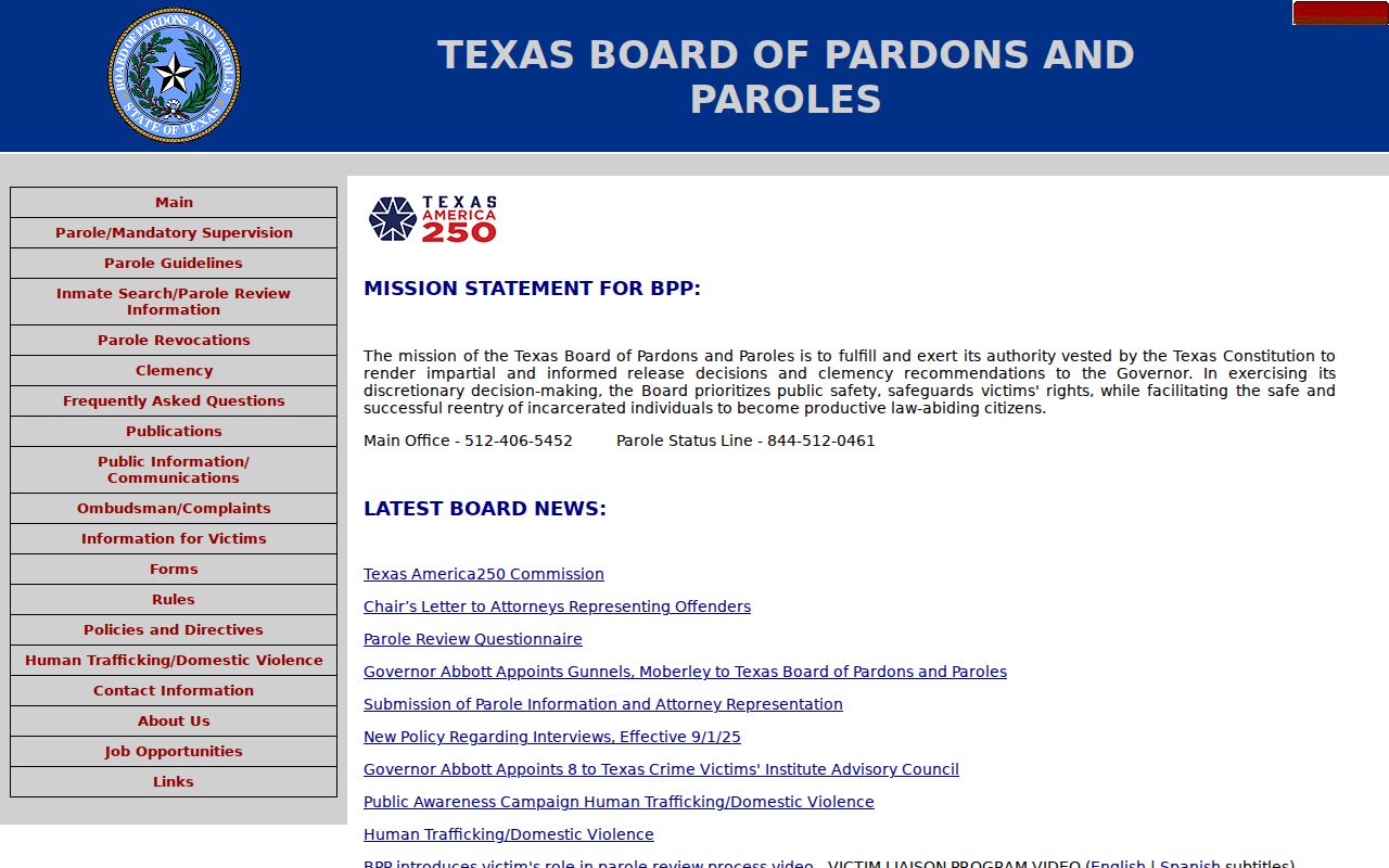 Texas Board of Pardons and Paroles information for Meadow record research