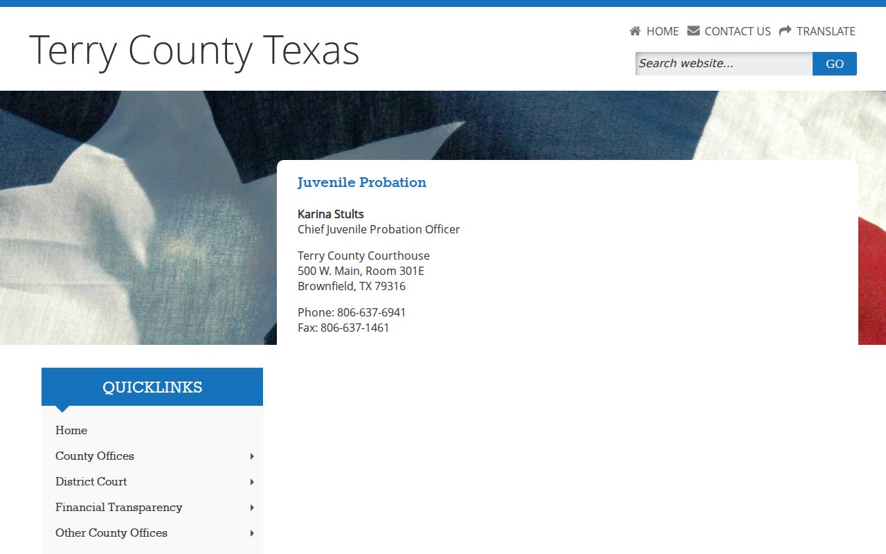 Terry County juvenile criminal record contact page