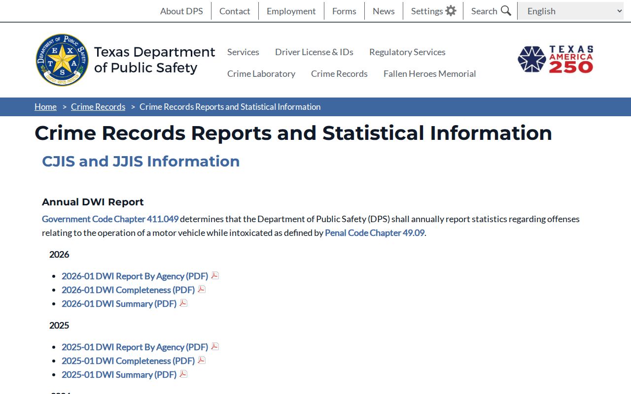 Terry County criminal history statistics source