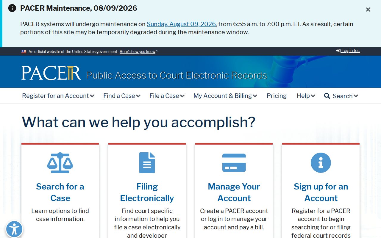 PACER federal court record service for Wellman case research